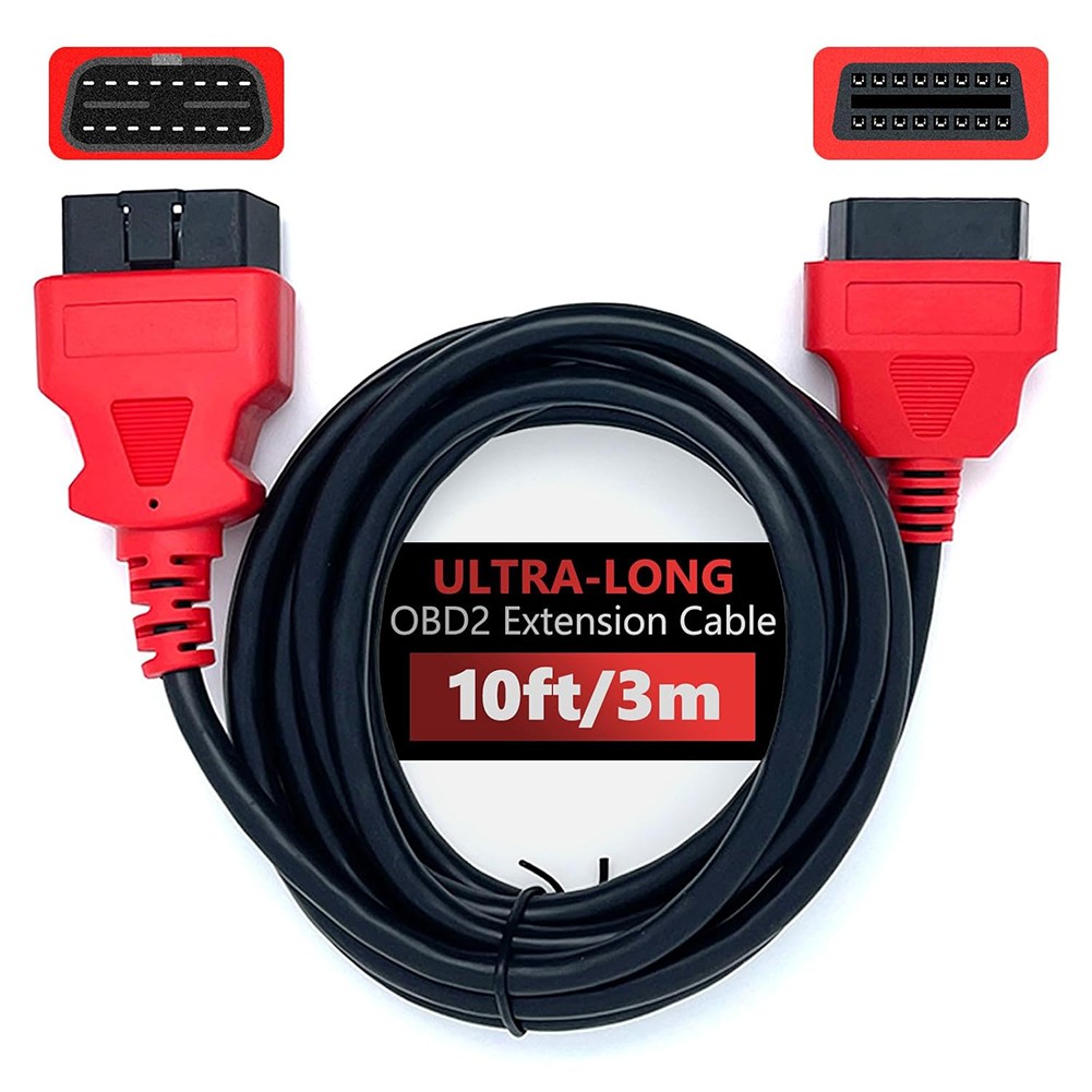 10ft/3m Ultra-Long OBD2 Extension Cable 16-Pin OBD-II Male to Female Extension