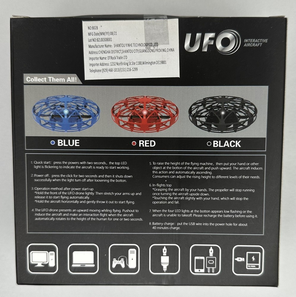 UFO Interactive Aircraft Gravity Toy Hand-Controlled Rechargeable Blue