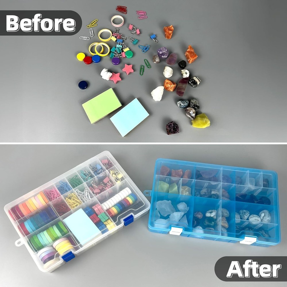 Plastic Organizer Container Storage Box Adjustable Divider Removable Grid Com...