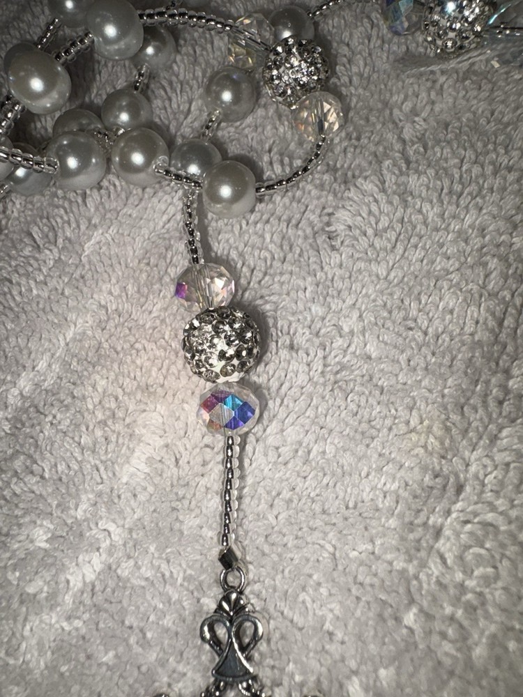 Pearl, Rhinestone And Clear Rosary