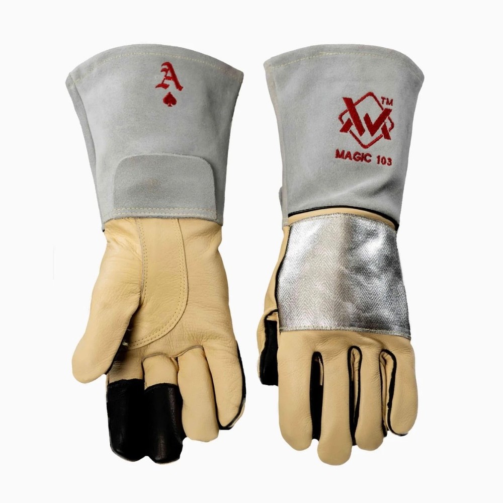Elite Stick Welding Gloves Leather Heat Resistant Gauntlet Cuff Durable