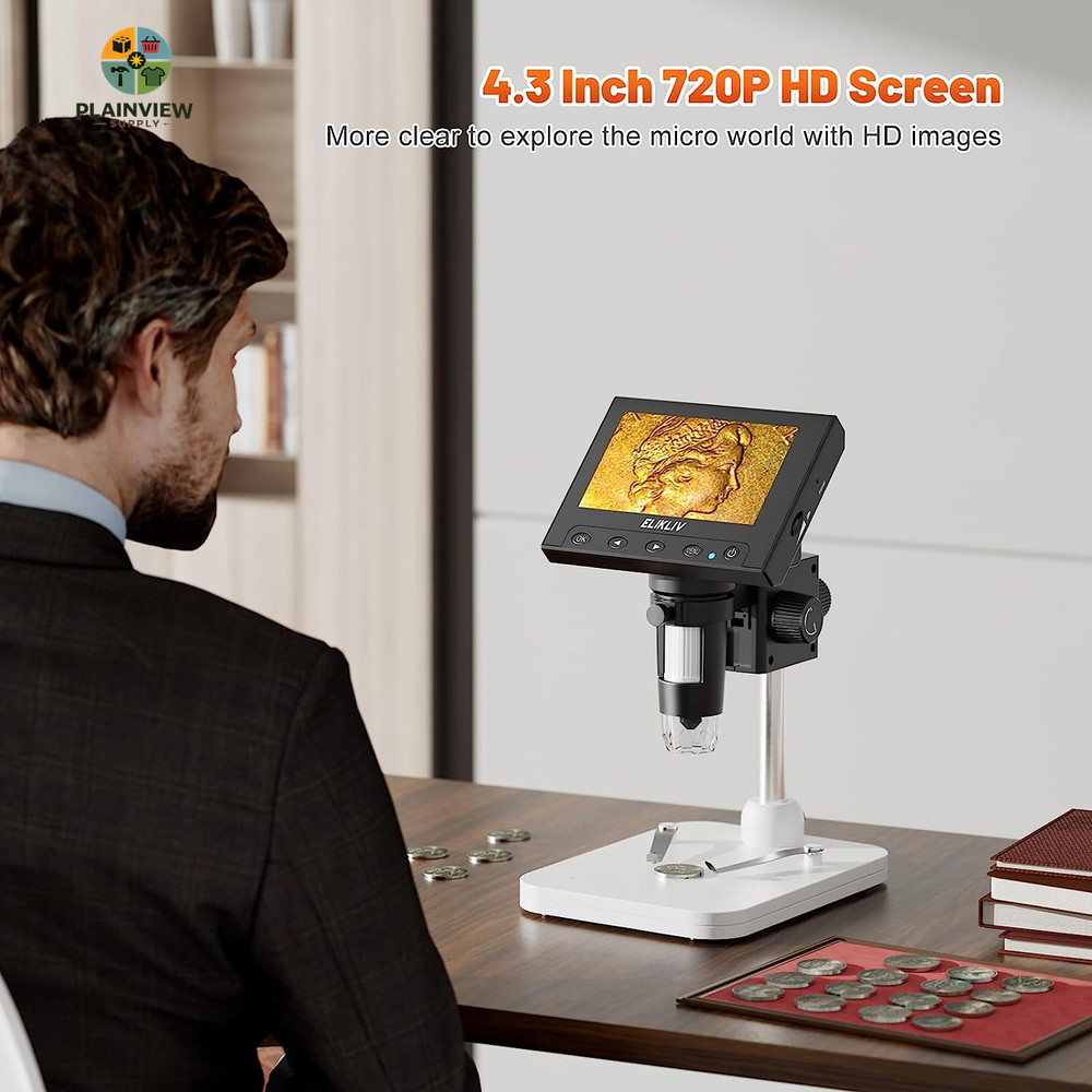 Microscope, LCD Digital Coin Microscope 1000X, Coin Magnifier with 8 Adjustable