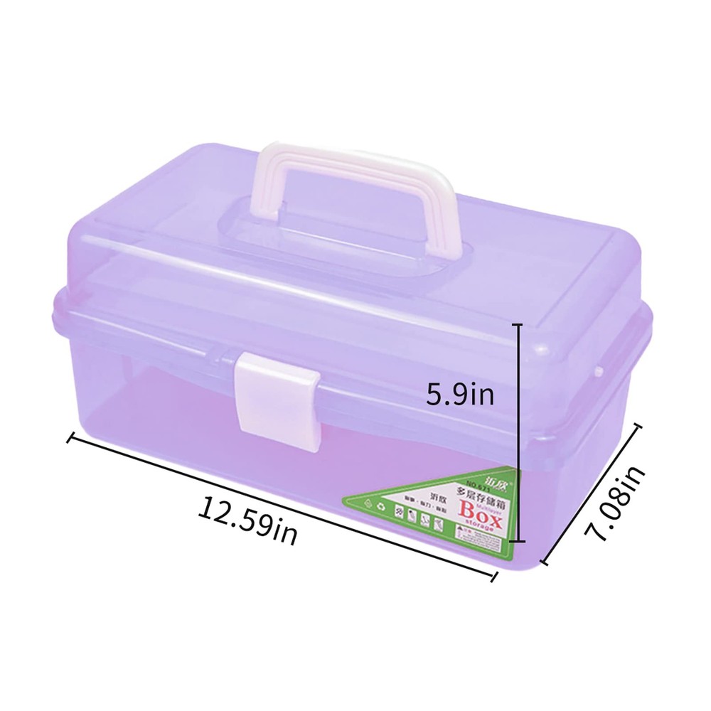 13in Three-Layer Clear Art Storage Craft Organizer, Folding Tool with Handle,...
