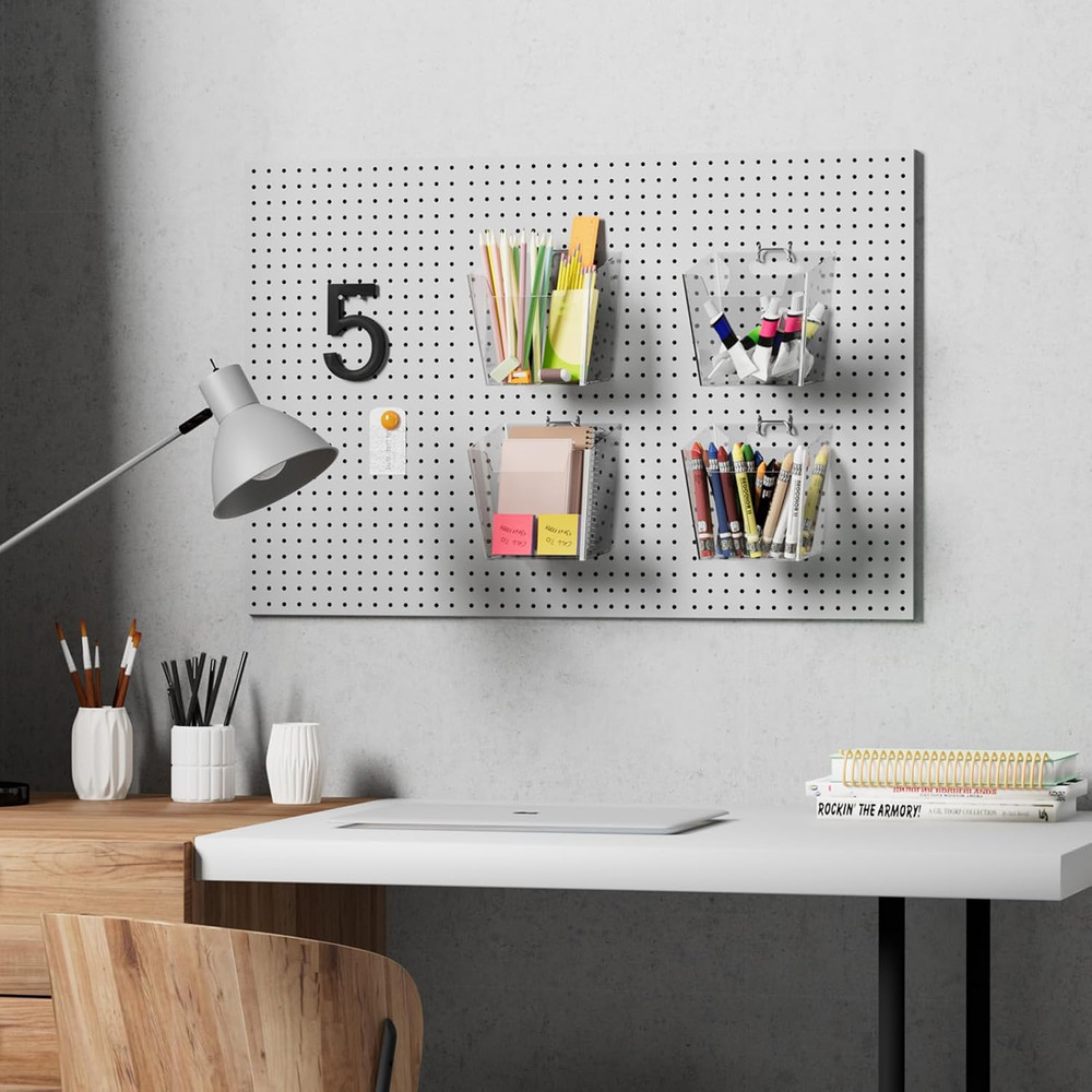 Large Pegboard Cups Peg Board Storage Bin 6 Pack with Hooks, Square Box Shape...