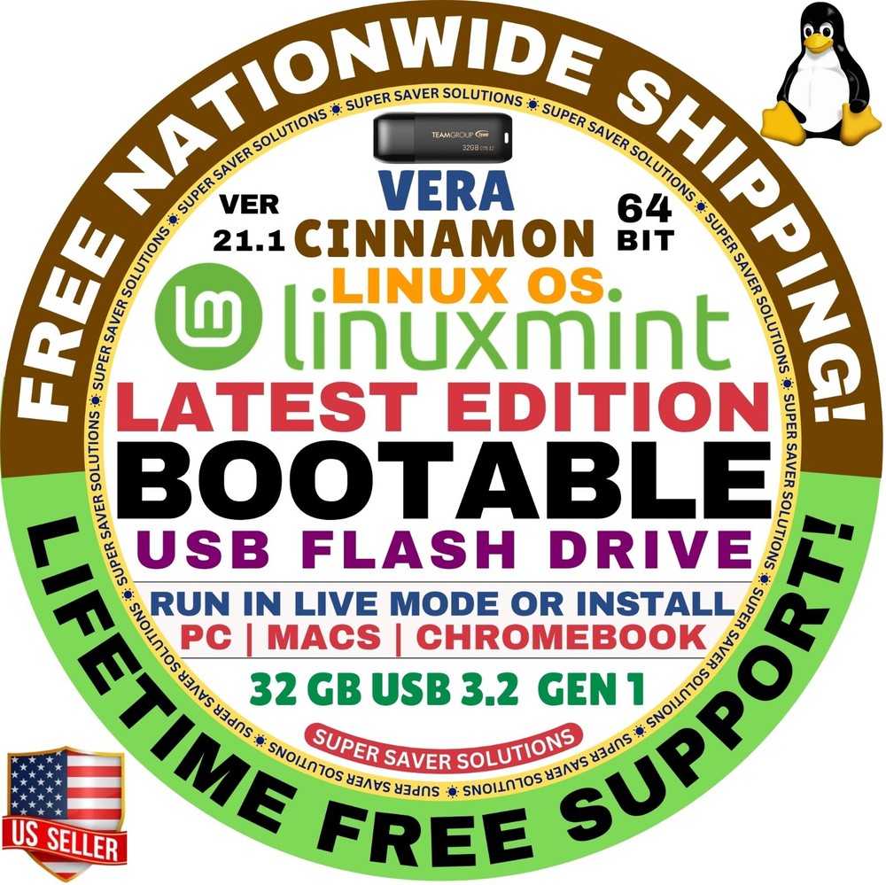 Linux MINT 21.1 USB VERA Cinnamon 64-Bit Live Boot, Full Install for MAC, PC