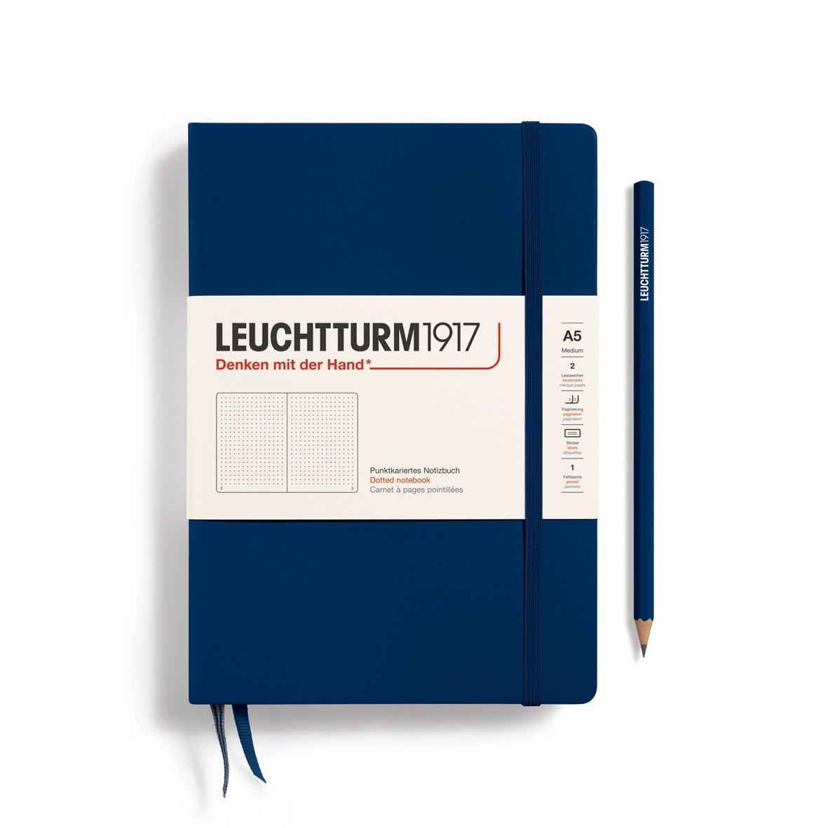 Leuchtturm1917 Notebook Medium (A5) Hardcover, 249 numbered pages, dotted, navy