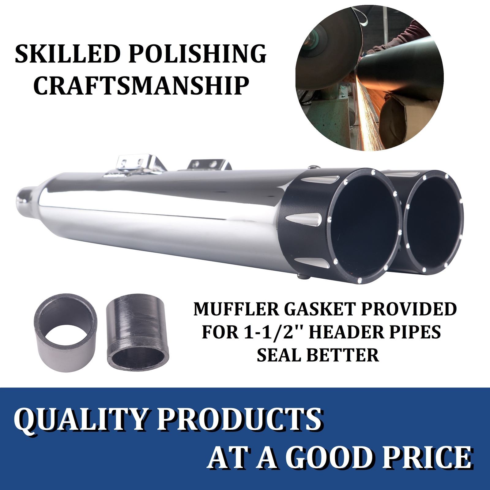 SHARKROAD 3.5" Slip On Mufflers Exhaust for 18- 23 Softail M8 Premium Chrome