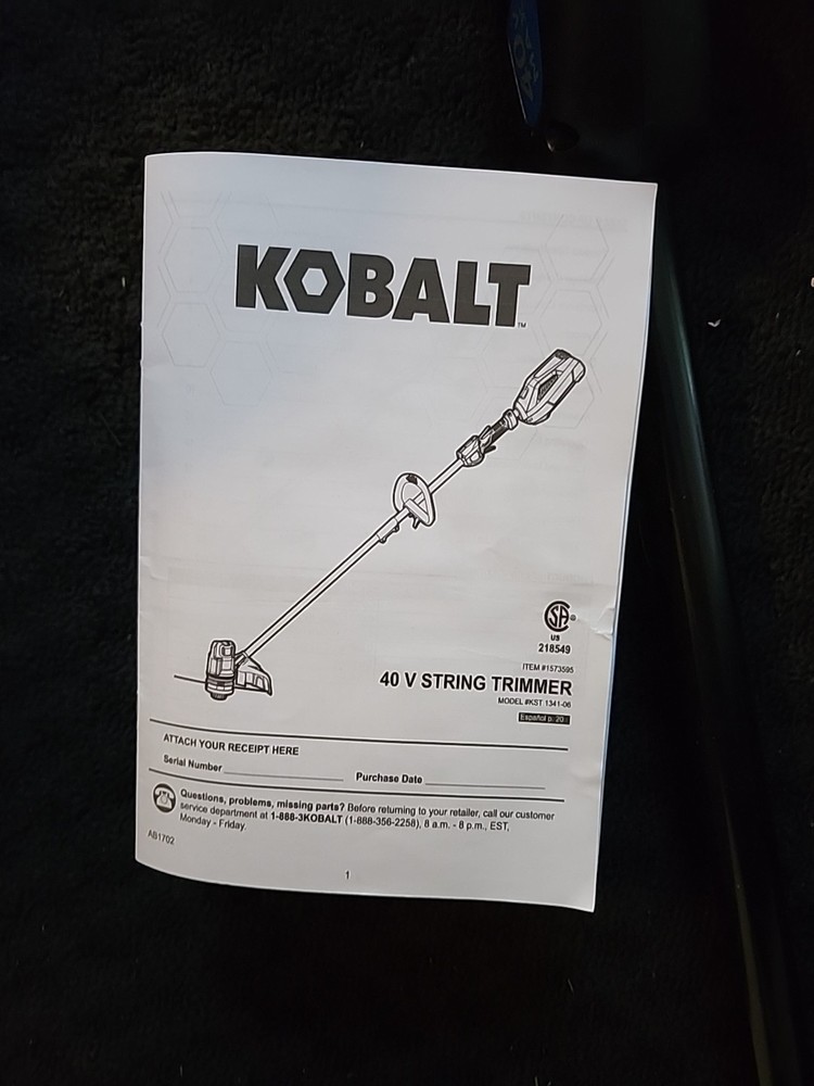 KOBALT 40VOLT # KST 1341-06 STRING TRIMMER NEW SOLD AS BARE TOOL - OPENED BOX