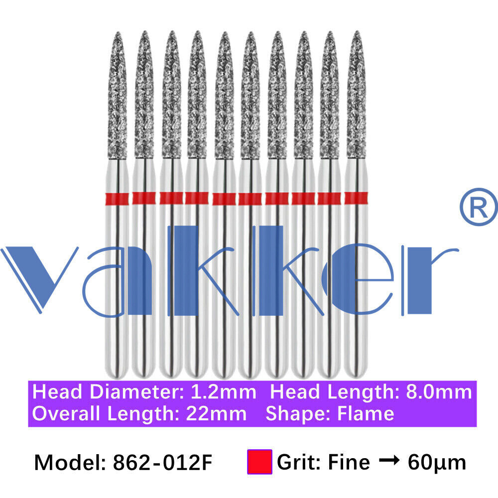 Vakker 10pc Dental Diamond Burs Medium Super Fine Friction Grip