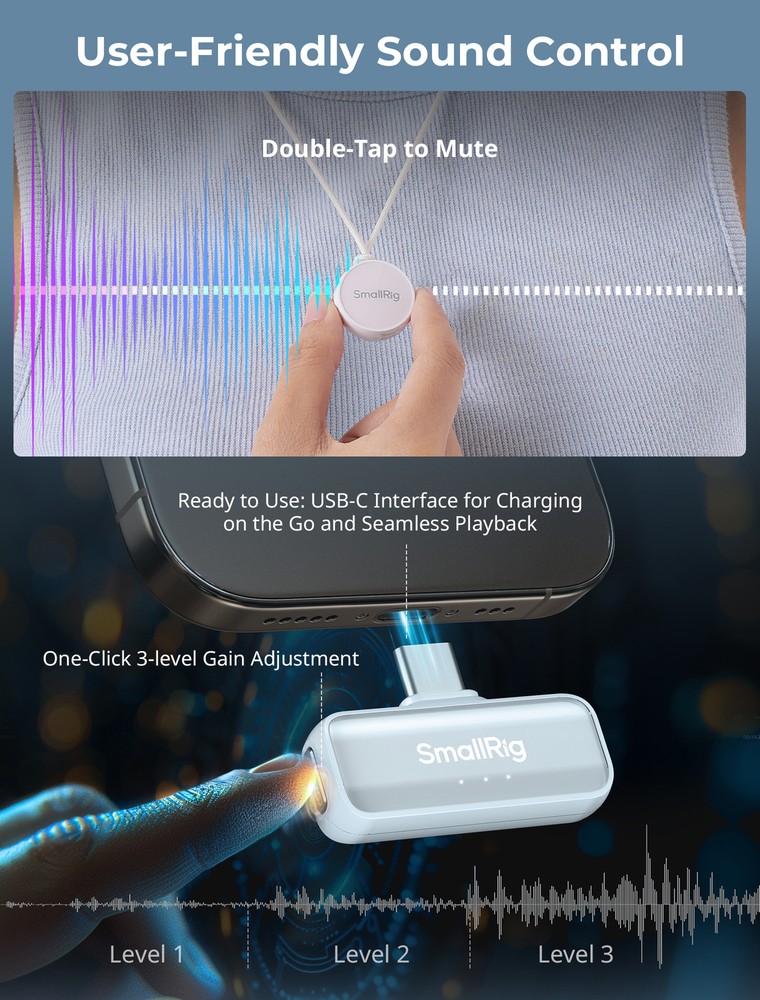 SMALLRIG S60 Wireless Microphone (White/USB-C Version) 4706