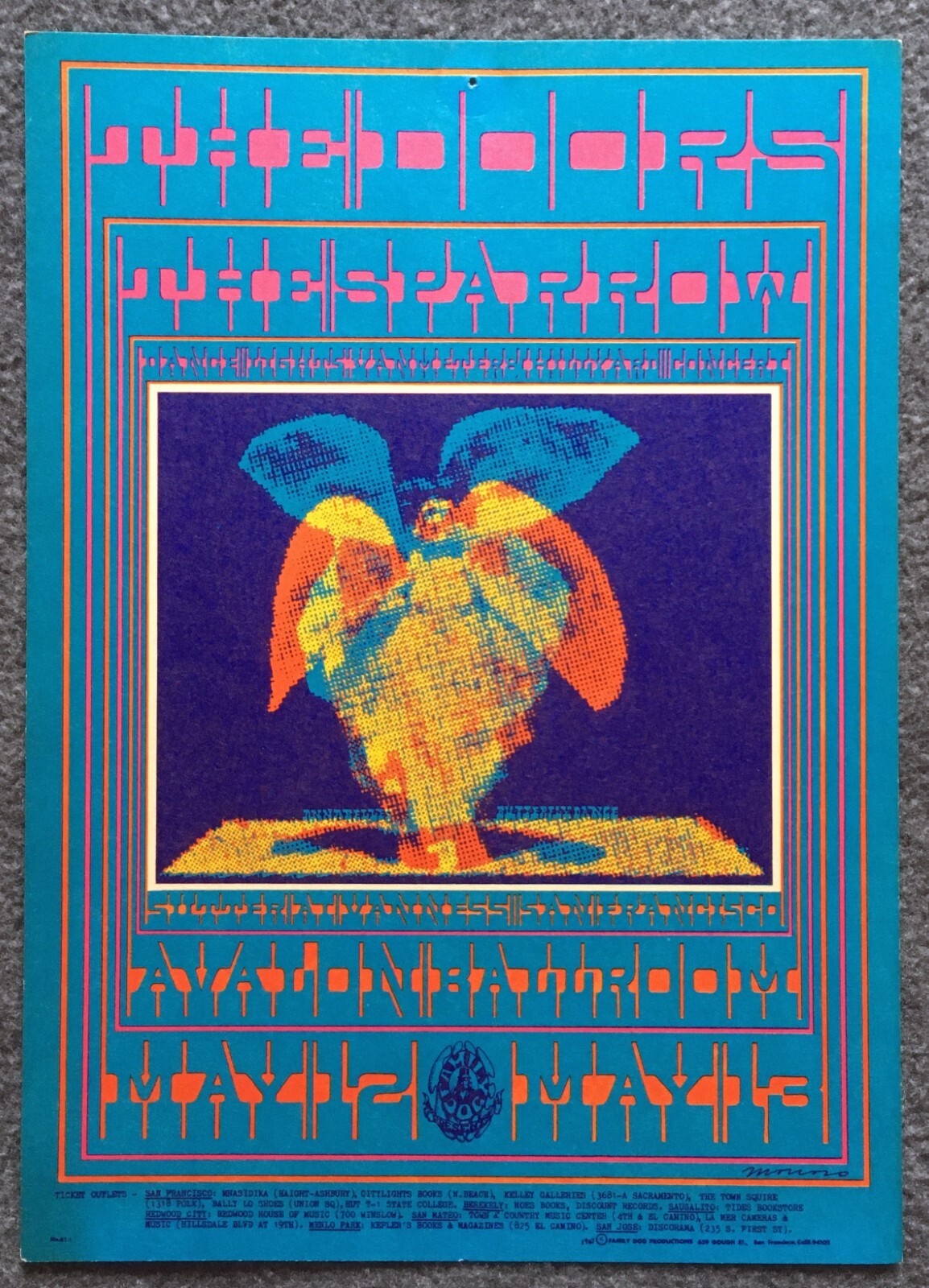 1967 The Doors Sparrow Avalon Postcard Lot of 2 Victor Moscoso FD-50 FD-61