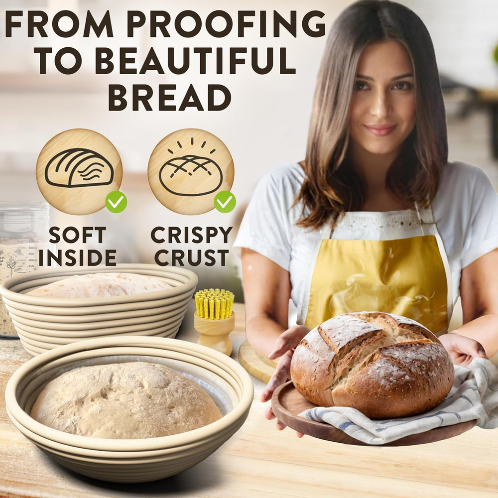 Complete Bread Proofing Baskets Set - Premium Quality Kit for Sourdough Bread Ma