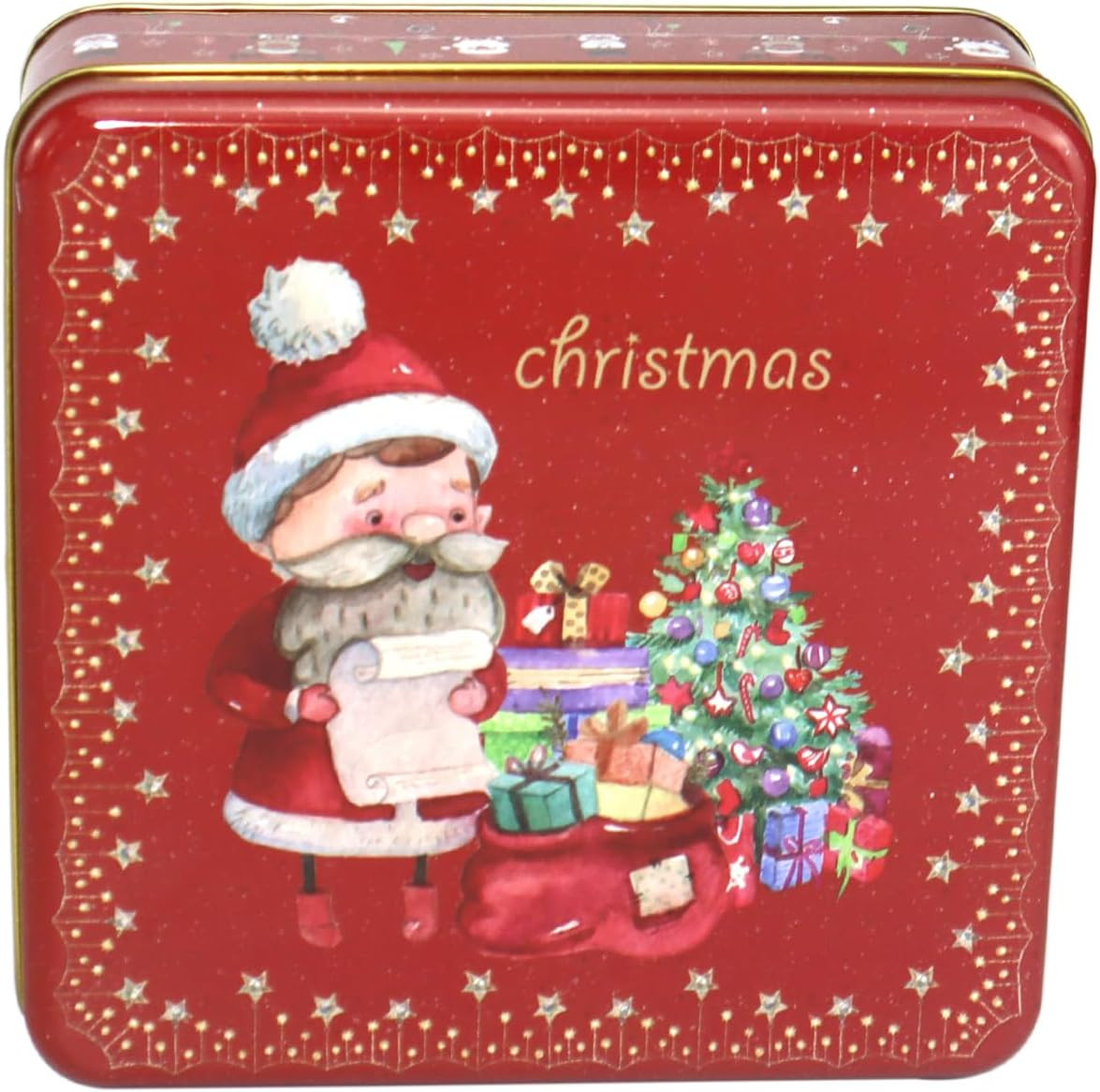 Square Christmas Cookie with Lids Tin Multipurpose Containers, Santa Claus Cooki