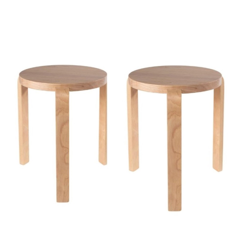 Mateo Round Backless Stacking Stools - Set of 2 - Blonde Oak
