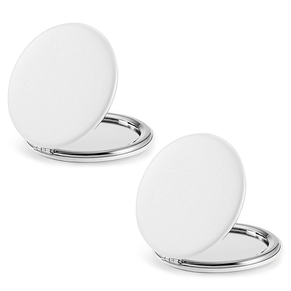 Fyntave 2 Pcs Small Compact Folding Pocket Mirror Round Double Sided White