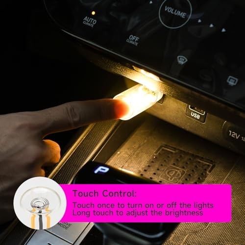 2Pcs USB Retro Car Lamp, Dimmable Touch-Control LED Car Interior Blue