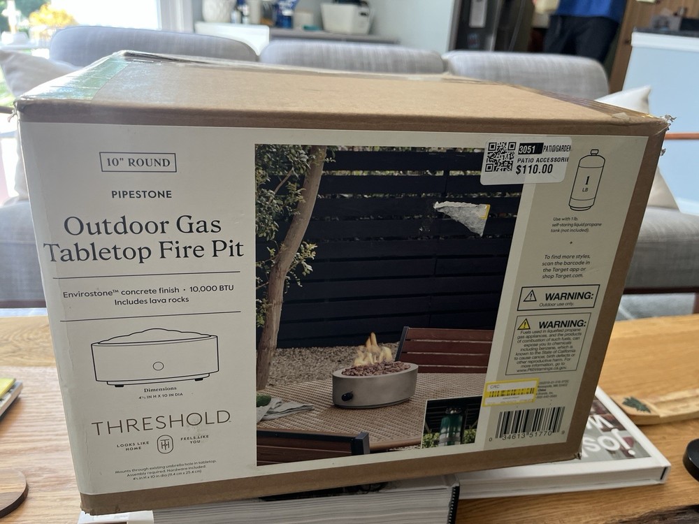 Threshold 10” Round Outdoor Table Top Fire Pit - Pipestone