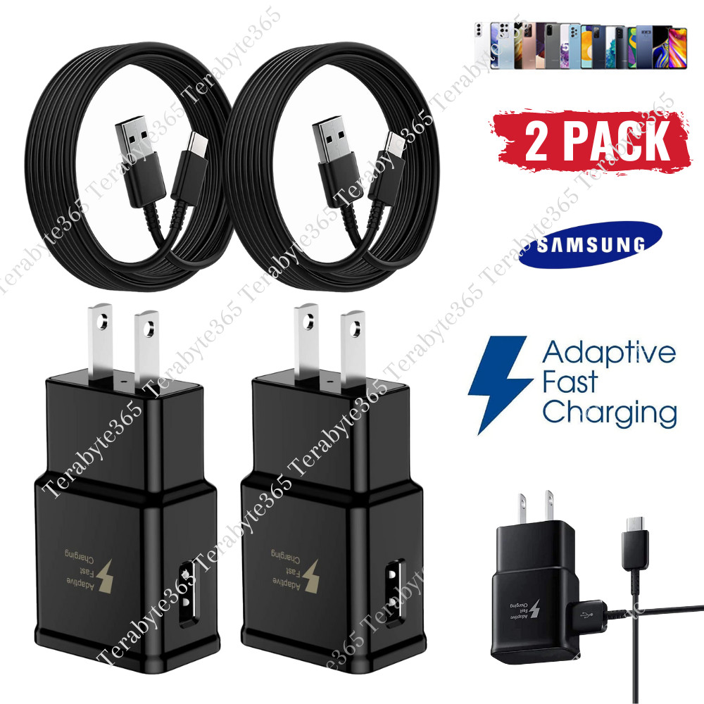 2 Pack Adaptive Fast Charger Kit USB Type C Cable Wall Block For Samsung Galaxy
