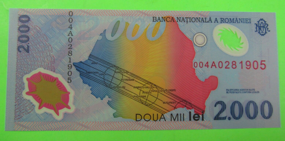 ROMANIA, 2000 LEI, POLYMER note, Total Solar Eclipse August 11, 1999, UNC