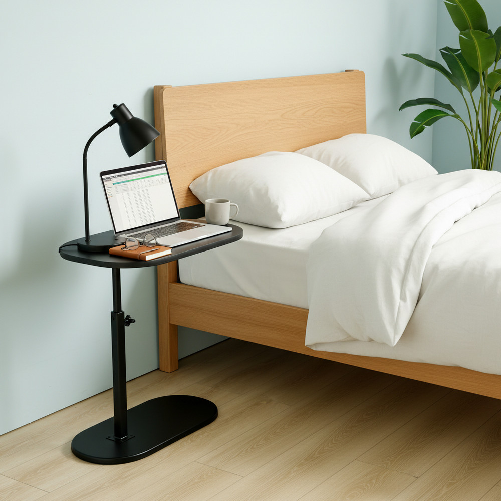 Adjustable Height Flip Top Side Table Overbed Sofa Side Table for Home Office