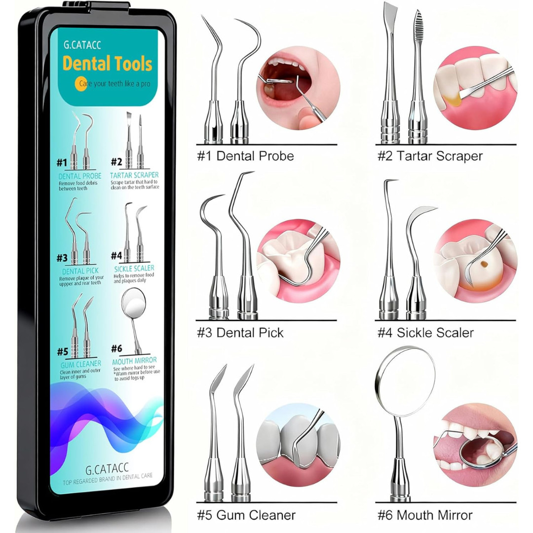 Dental Tools, Dental Pick for Teeth Cleaning, Stainless Steel Hygiene Kit with T