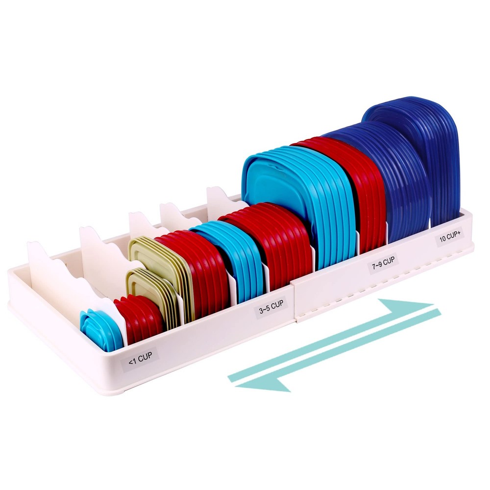 Expandable Food Storage Container Lid Organizer, Includes 8 Adjustable Divide...