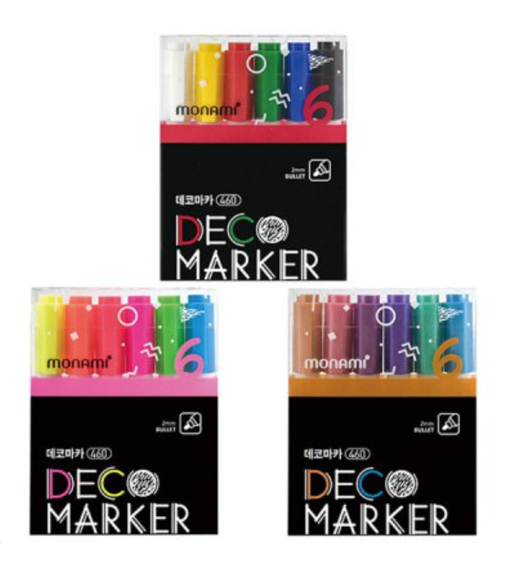 MONAMI Deco Marker 460 Water Based Marker 6pcs SET  Basic / Fluorescent / Metal