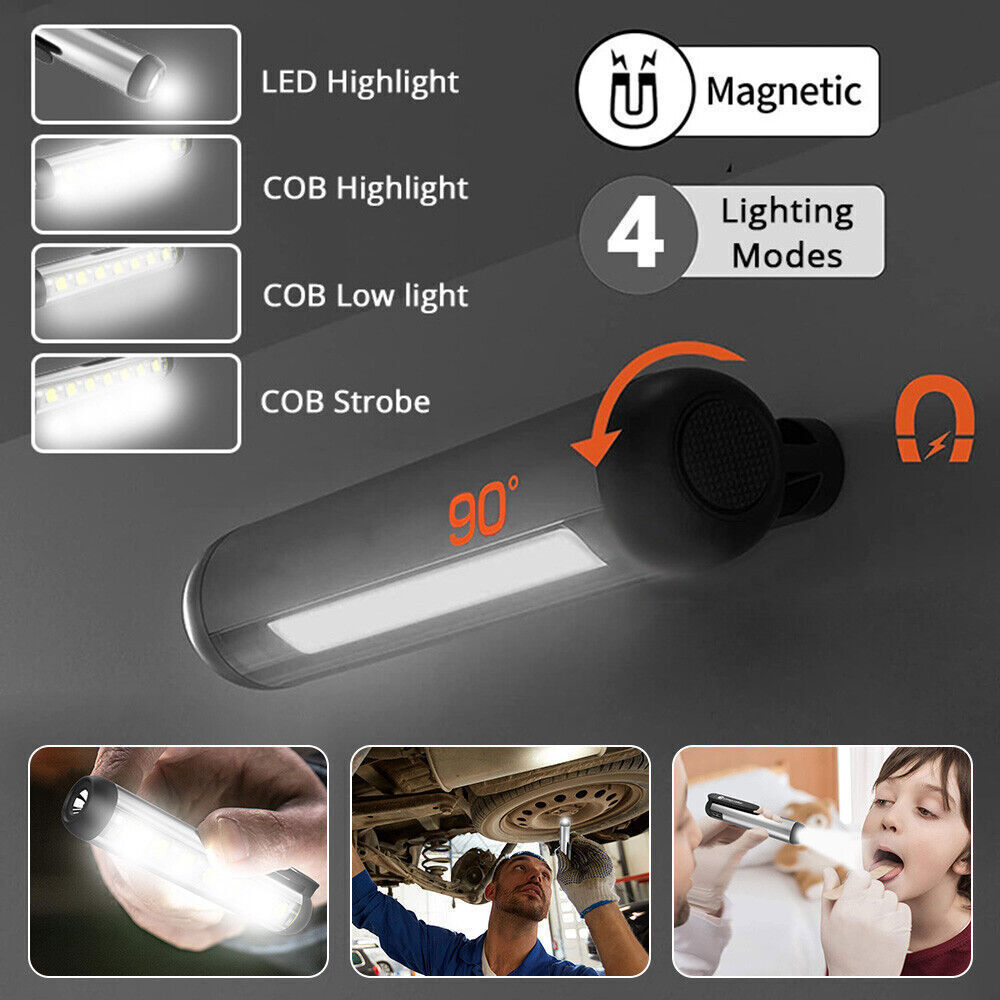 COB LED Flashlight Work Light Magnetic Rechargeable Super Bright Torch Penlight