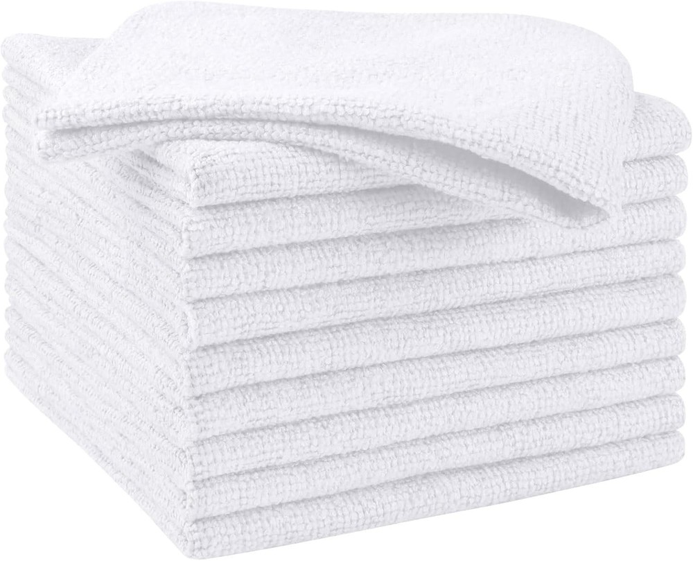 White Microfiber Towels, 10 Pack - Versatile Cleaning Rags for All Needs