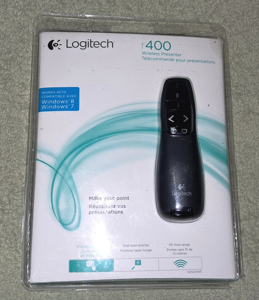 Logitech Laser Pointer Wireless Presenter NEW/BOX R400 Remote Control Clicker 50