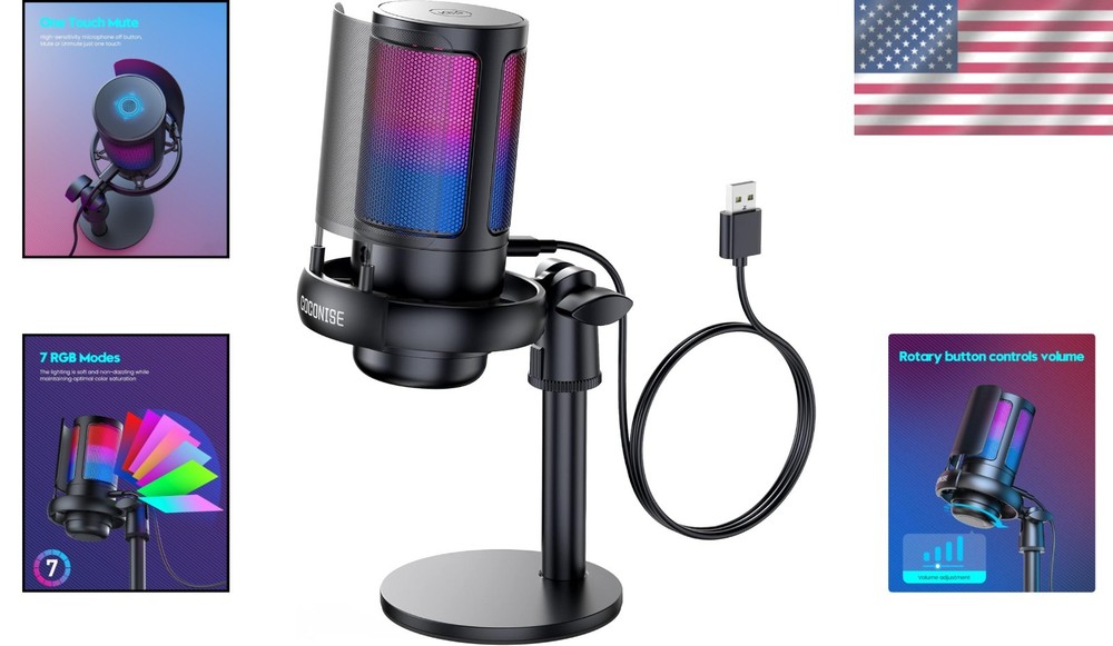 RGB Gaming USB Microphone with Quick Mute & Pop Filter