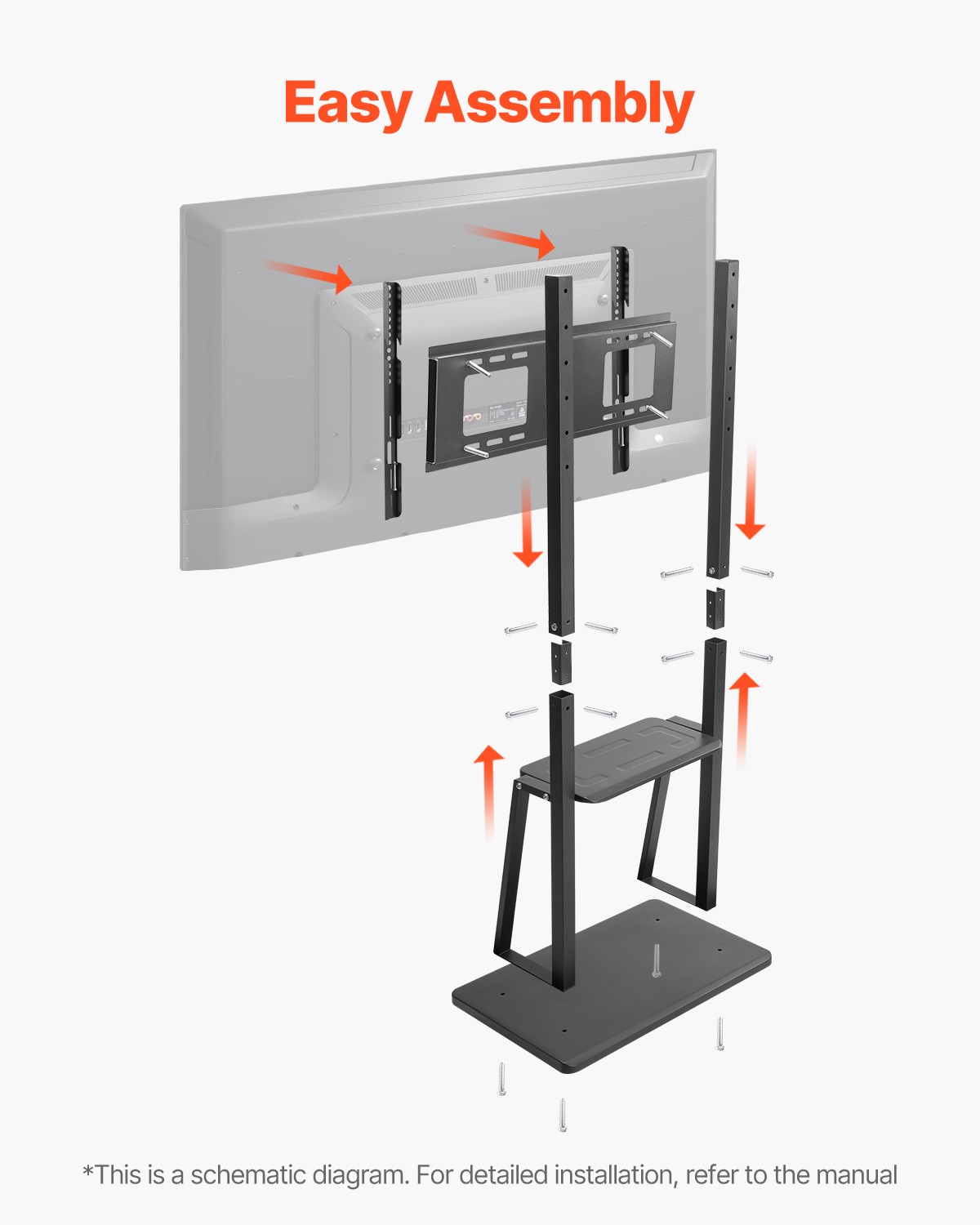 32 to 75 Inch TVs Rolling TV Stand Mobile TV Cart Holds Up to 150 lbs Black