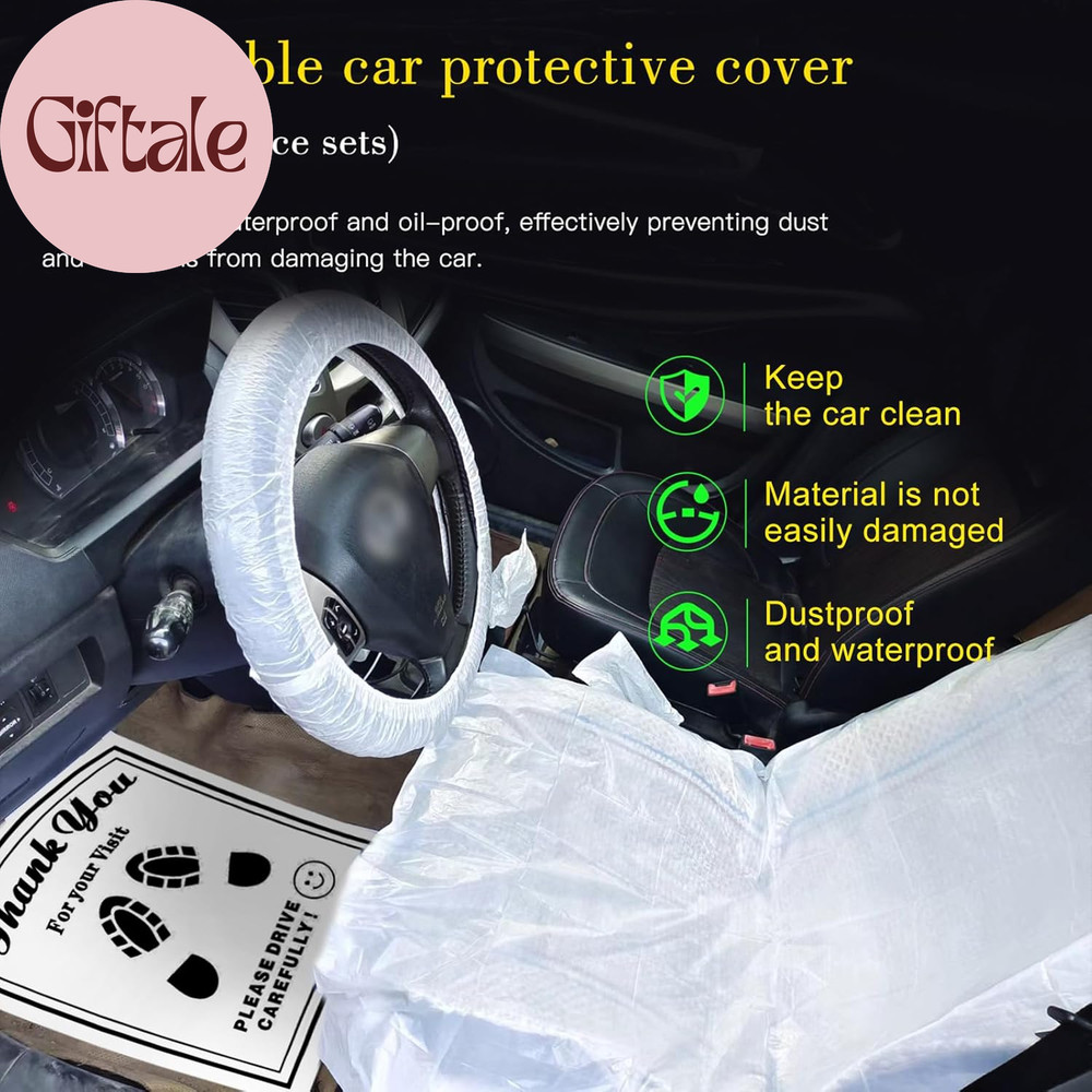 100Pcs Disposable Car Protective Covers Set 5In1 Plastic Car Interior Protector
