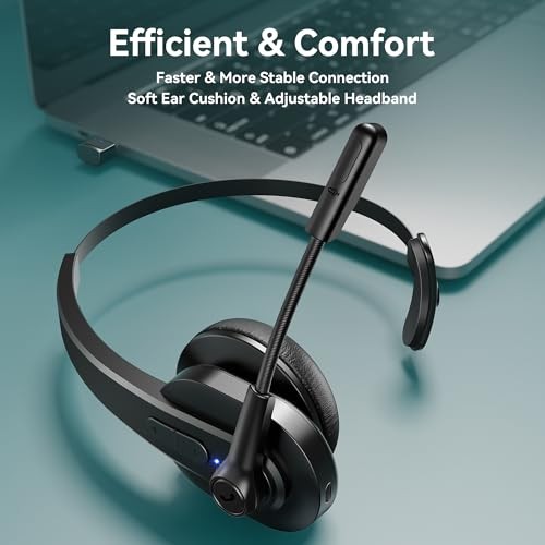 Bluetooth Headset with USB Dongle for Computer, Single-Ear Wireless Black