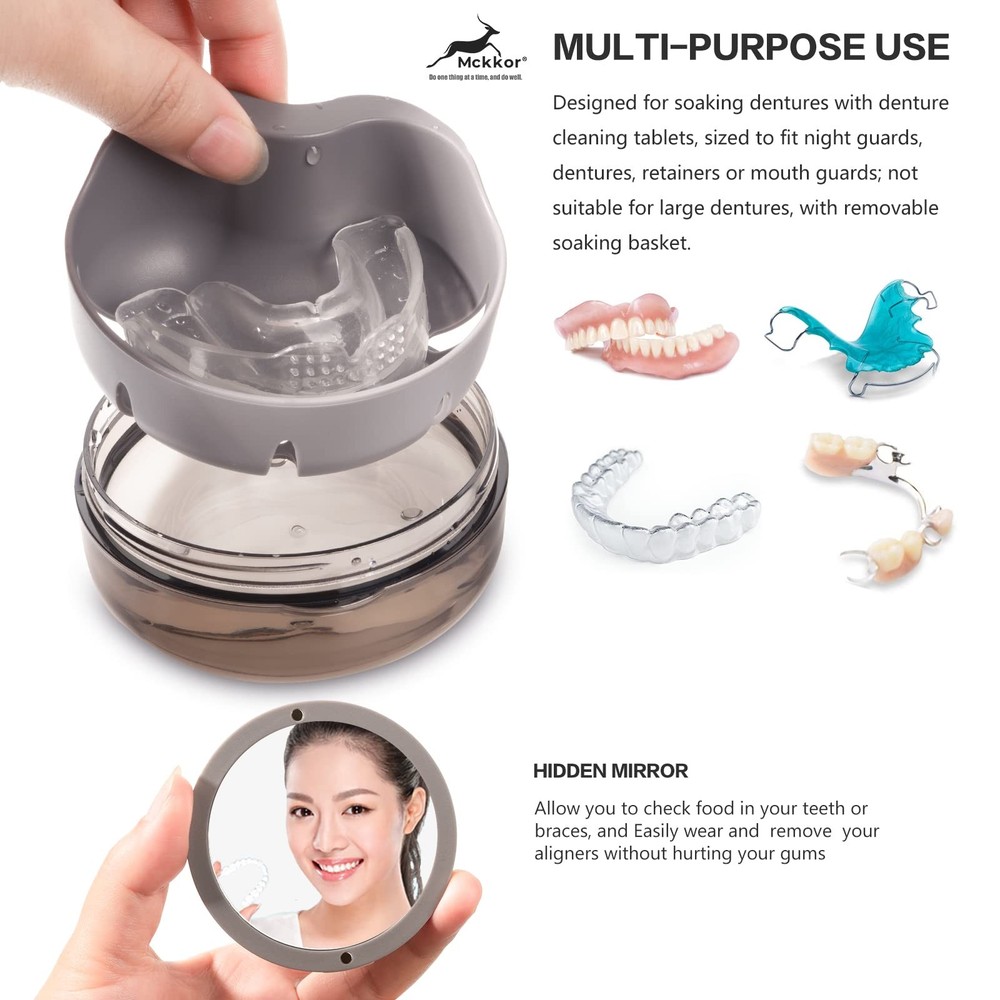 Denture Case, Definitely No-Leak Portable Retainer Case Bath Black