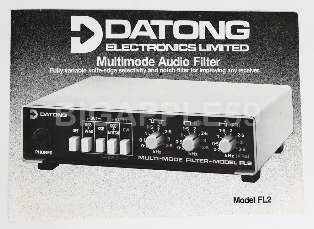 Datong Electronics Model FL2 Multimode Audio Filter Brochure & User Manual
