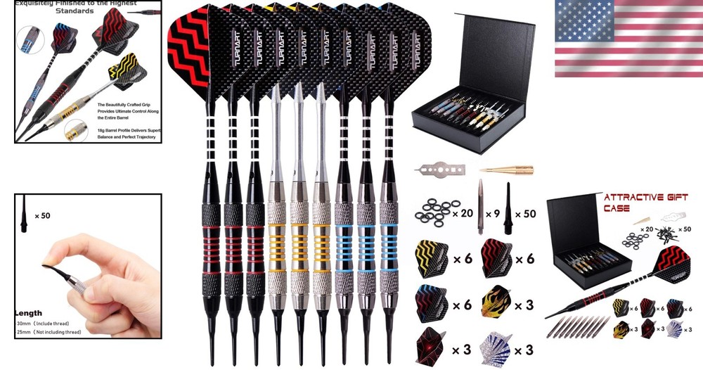 Professional Soft Tip Darts - 9 Pcs Set with Tool Kit & Case