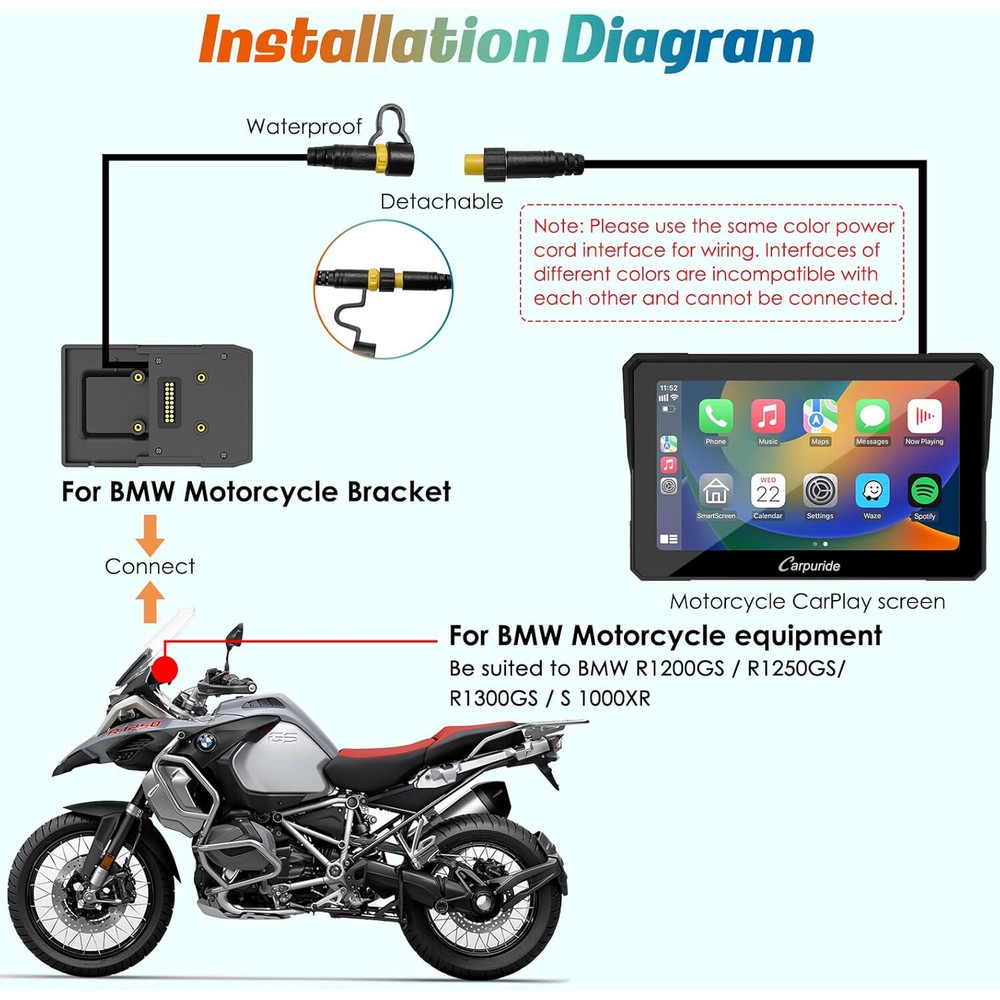 7Inch Motorcycle Navigation GPS Wireless Carplay Android Touch Screen + TPMS
