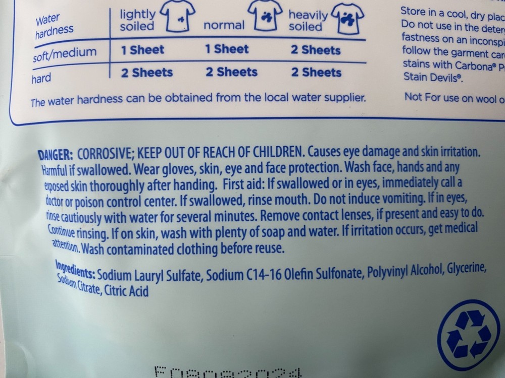 Carbona Laundry Detergent Sheets - Free and Clear, 2 Pack - 50 Sheets Total
