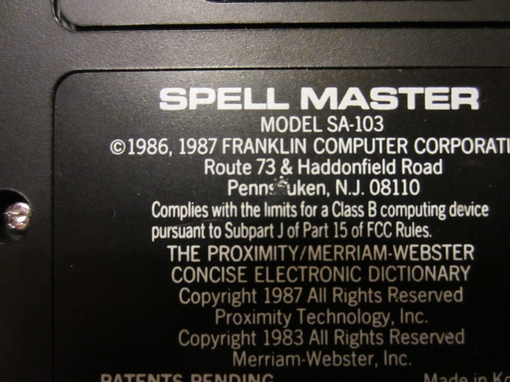 Franklin Computer Spell Master SA-103 Liguistic Technology
