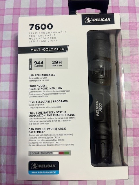 Brand New Pelican 7600 Programmable Rechargeable Multi Colored LED Flashlight