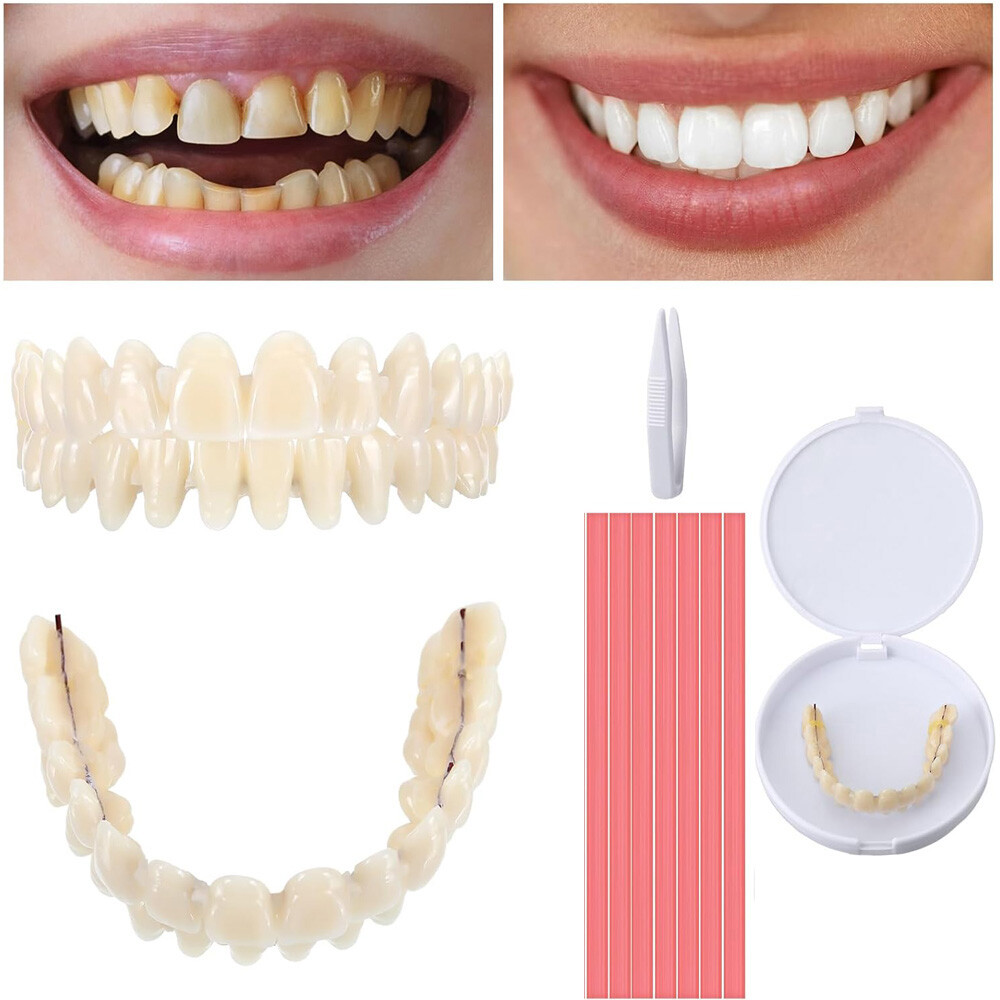 2 Set DIY Dentures Fake Teeth Kits Top and Bottom Dentures Temporary Fake Teeth