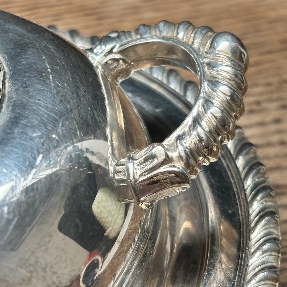 English Silver Serving Dish Covered 2 Piece Oval Silver-plate 10” Vintage