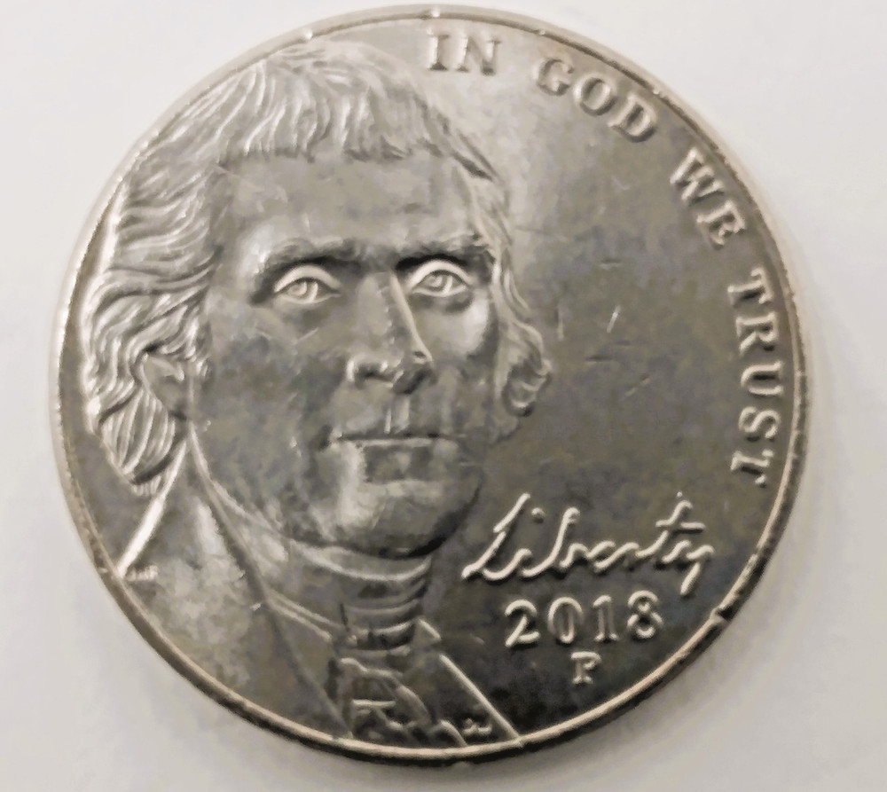 2018 P Jefferson Nickel - "Bee Hive" Die Chip Reverse - Error