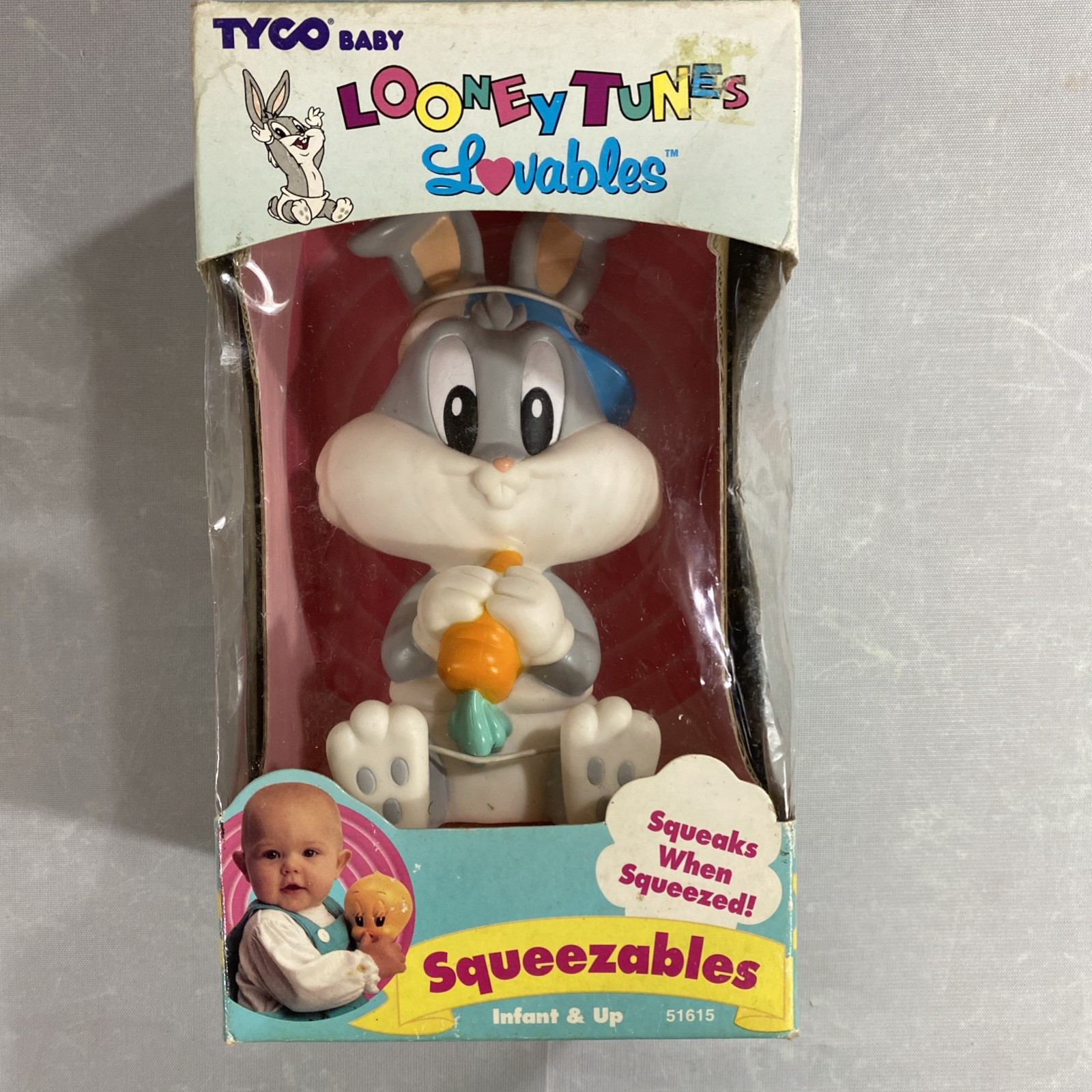 Vintage Tyco 1995 Looney Tunes Lovables Squeezables Bugs Bunny Squeaky Toy  NIB