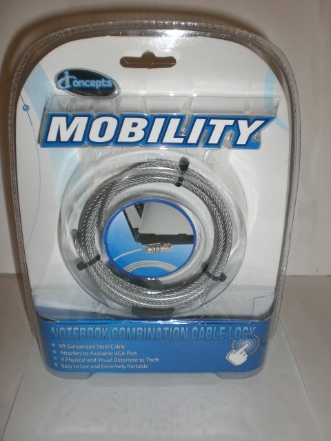 iCONCEPTS MOBILITY NOTEBOOK COMBNATION LOCK 6ft GALVANIZED STEEL CABLE