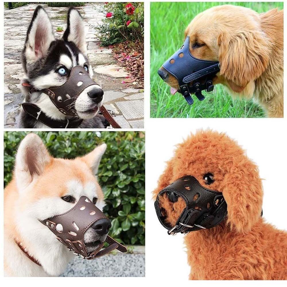 Soft Leather Muzzle for Dogs Anti-Biting Secure Adjustable and Breathable Muzzle