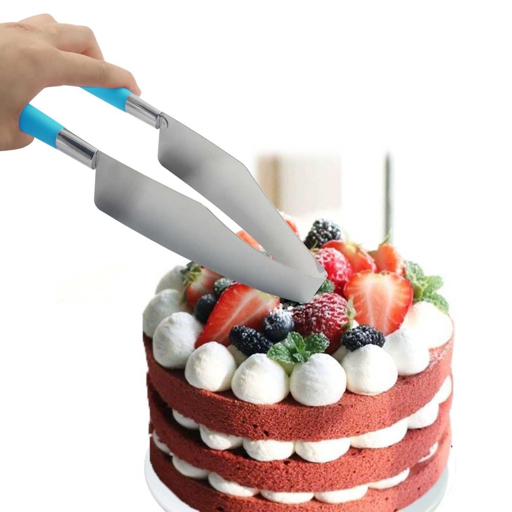2 Pieces Multi Function Blue Cake Slicer, Stainless Steel Cake Server Cutter ...