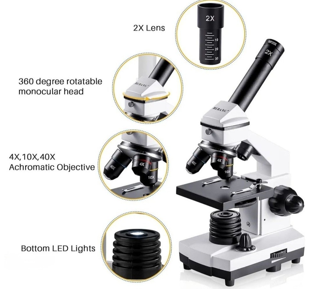 BEBANG 100X-2000X Compound Microscope With Slides And Operating Accessories