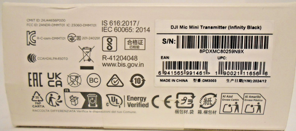 DJI Mic Mini Transmitter Wireless Lavalier Microphone Ultralight Black Free Ship